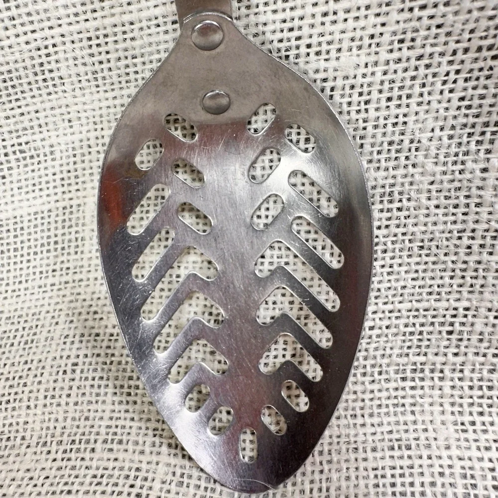 EKCO Stainless Vanadium Slotted Spoon Black Handle Made in‎ USA Kitchen Utensil